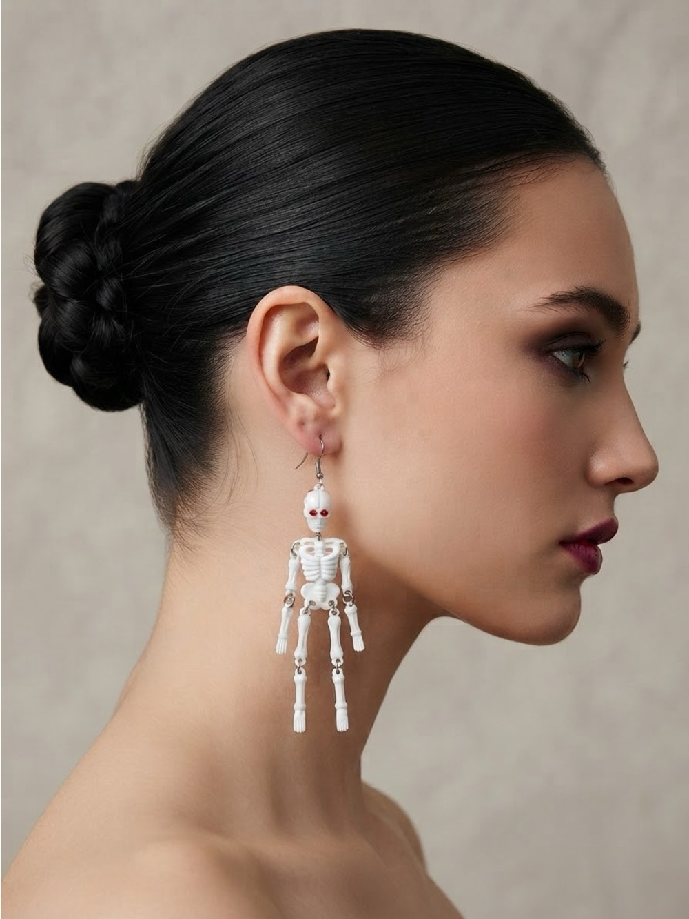 Vintage 90's Skeleton Halloween Dangle Earrings with Red Eyes